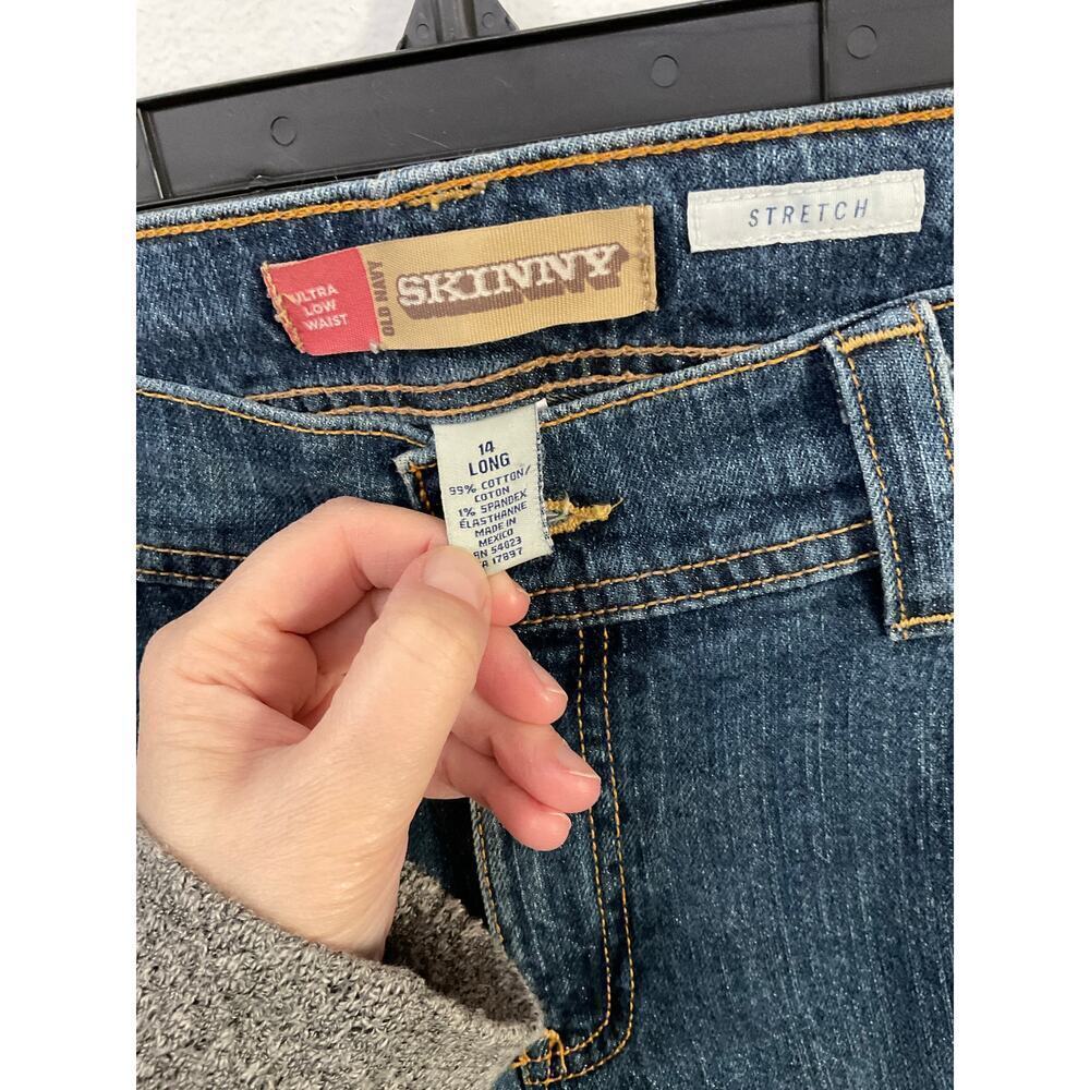 2000s Ultra Low Rise Skinny Blue Jeans Old Navy Size 14 Long Large Y2K Stretch - Picture 5 of 7